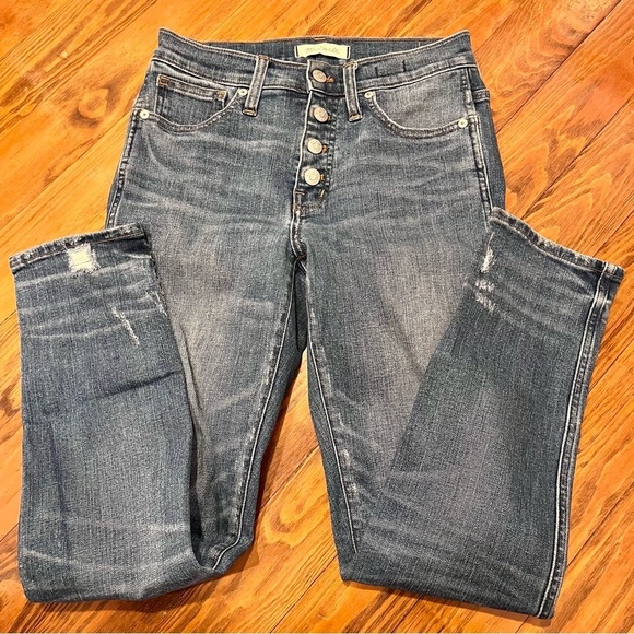 Madewell Slim Straight Jeans Blue Distressed Button-Front Edition size 25 - Picture 7 of 16
